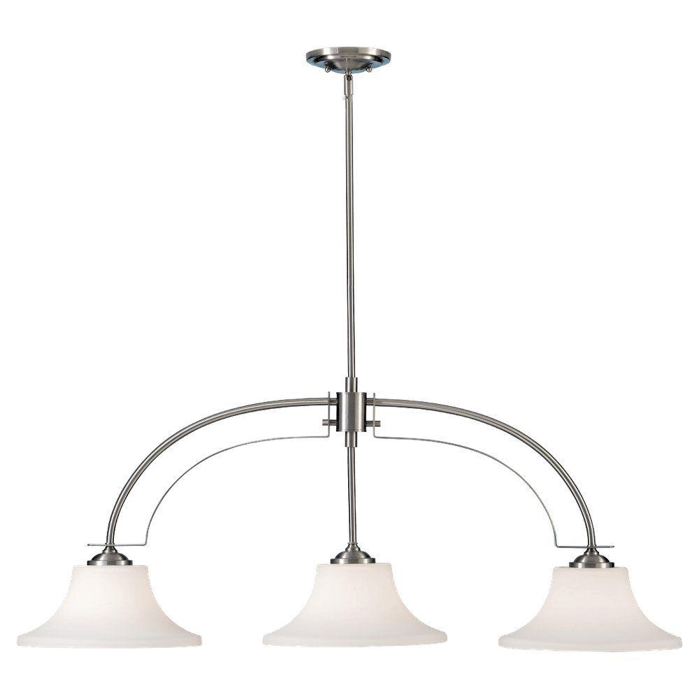 Island Chandeliers Lighting The Home Depot Barrington 3 Light Brushed Steel Billiard Island Chandelier Shade