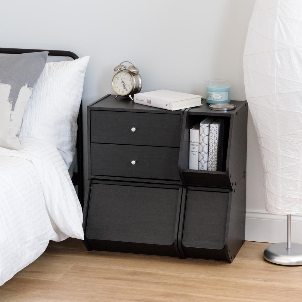 Iris Tachi Black Modular Wood Stacking Storage Box With Drawer