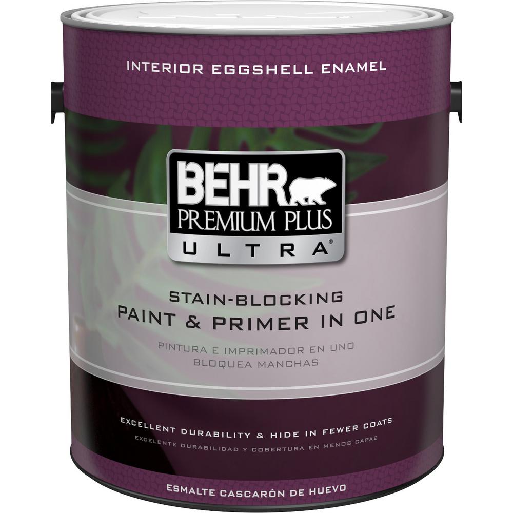 BEHR Premium Plus Ultra 1 gal. Ultra Pure White Eggshell Enamel ...