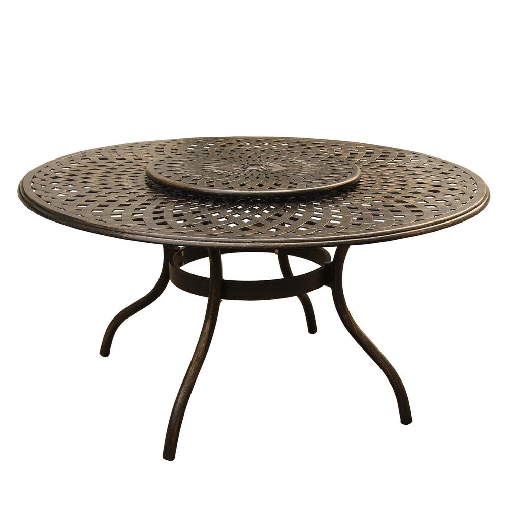 Unbranded Contemporary Modern 59 In Round Aluminum Outdoor Dining Table Mesh Lattice In Bronze With Lazy Susan Hd1022 Round 59 Modern Table Lazy Bz The Home Depot