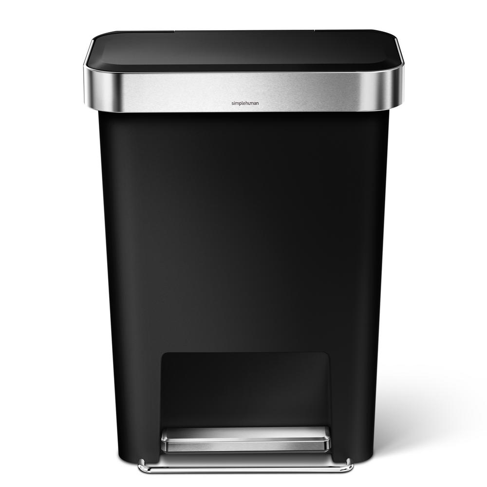 simplehuman 45Liter Black Plastic Rectangular Liner Rim StepOn Trash CanCW1385 The Home Depot