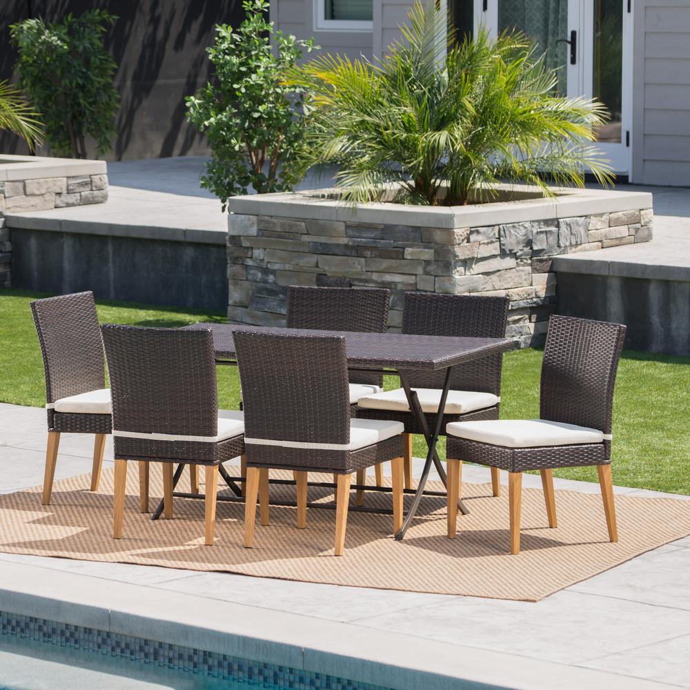 Noble House Jase Multi-Brown 7-Piece Wicker Outdoor Dining Set with