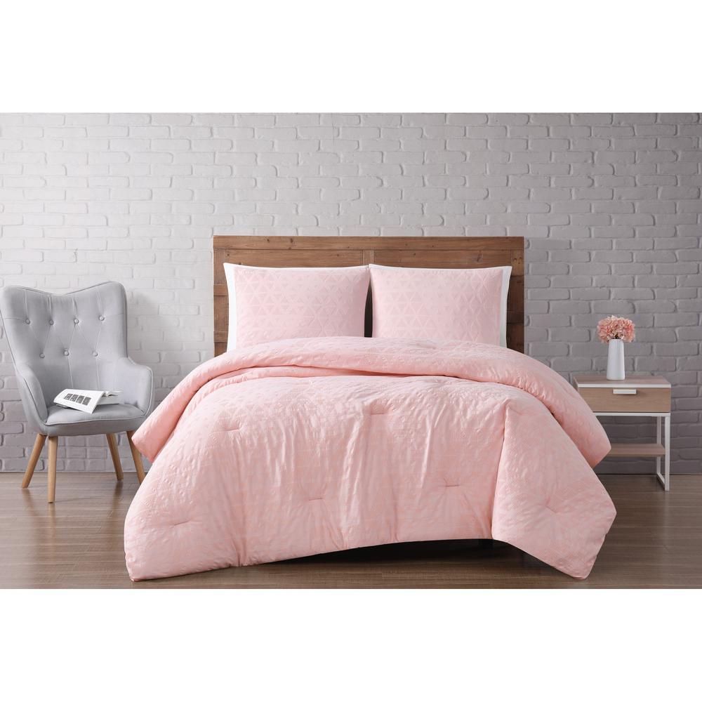 Brooklyn Loom Chicago Woven Diamond 3 Piece Blush Full Queen Duvet