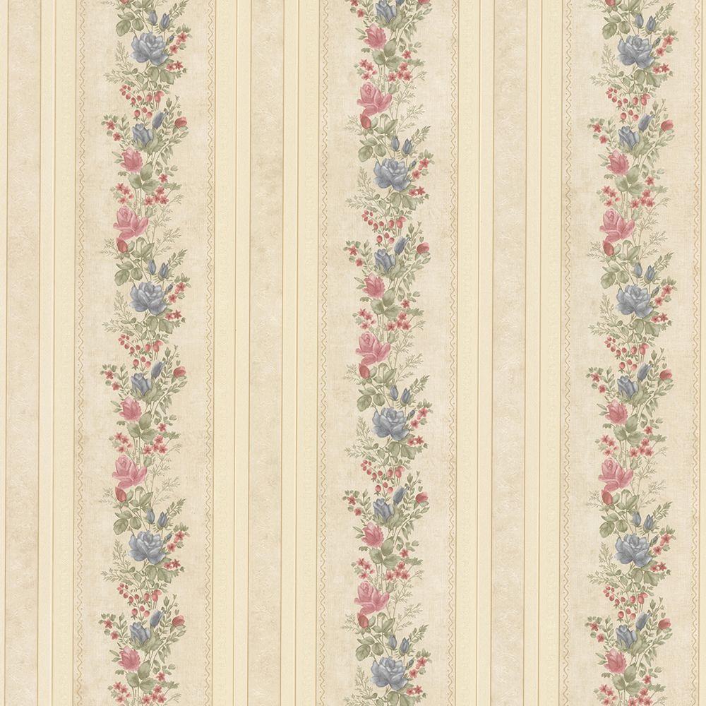 Alexis Beige Satin Floral Stripe Wallpaper Alexis Beige Satin Floral Stripe Wallpaper
