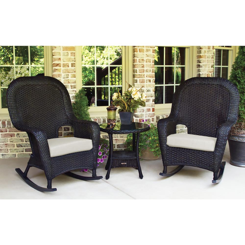 Sea Pines Tortoise 3 Piece Wicker Outdoor Rocking Chair Set With Sunbrella Canvas Canvas