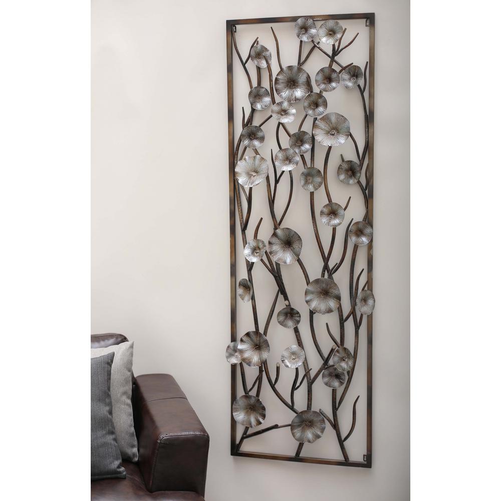 24 In X 72 Modern Brown And Gray Iron Flower Vine Wall Decor