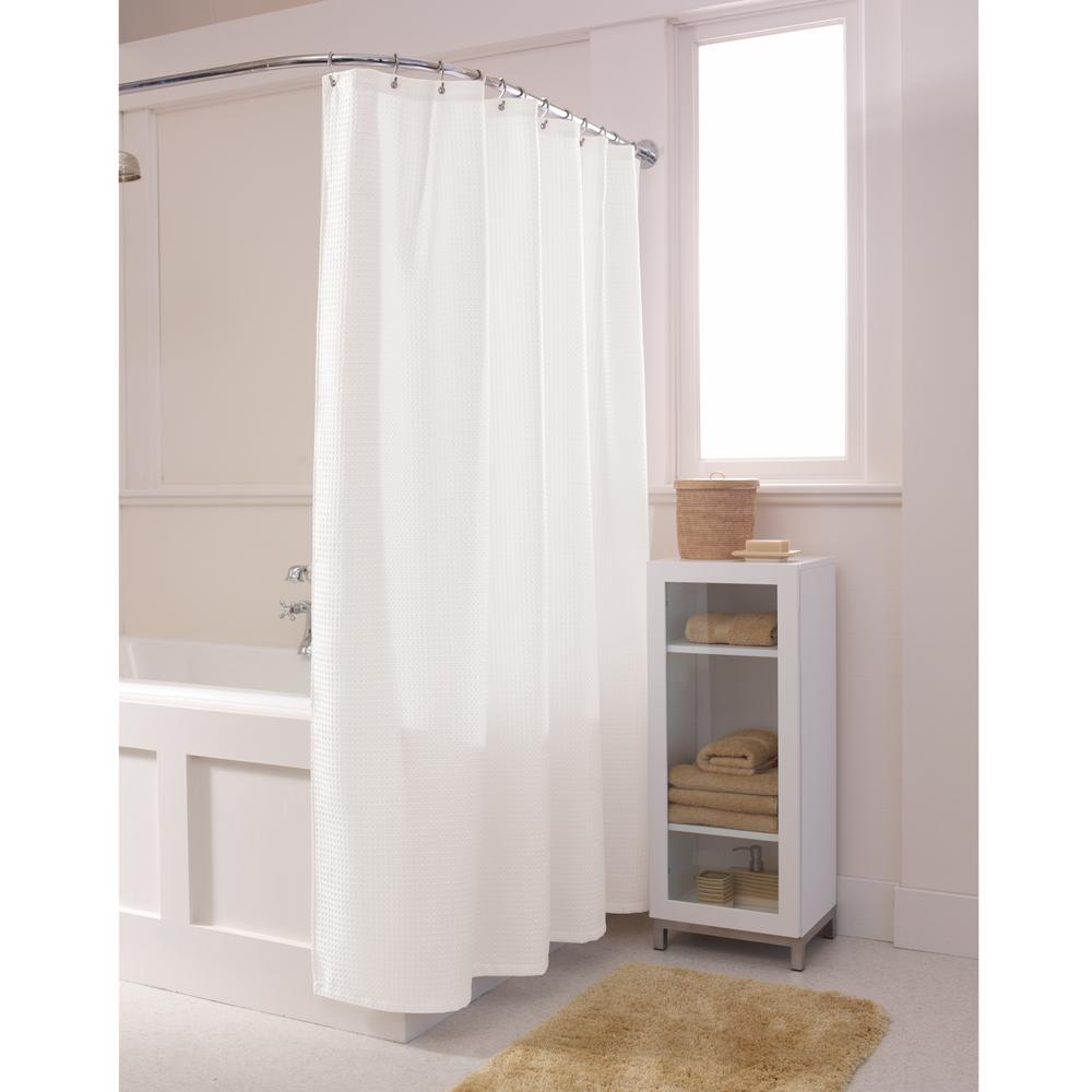 Maytex 70 in. x 72 in. Textured Waffle Fabric White Shower Curtain