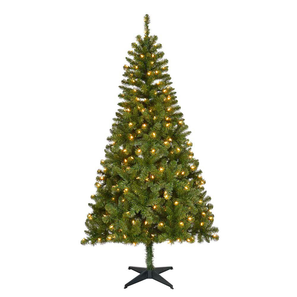 Home Accents Holiday 6.5 ft. Pre-Lit LED Festive Pine Artificial Christmas Tree with 250 Warm ...