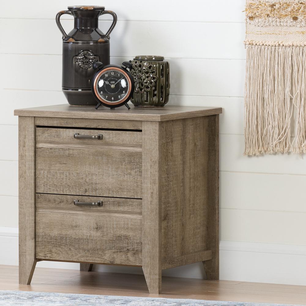South Shore Lionel 2 Drawer Weathered Oak Nightstand 10253 The Home Depot
