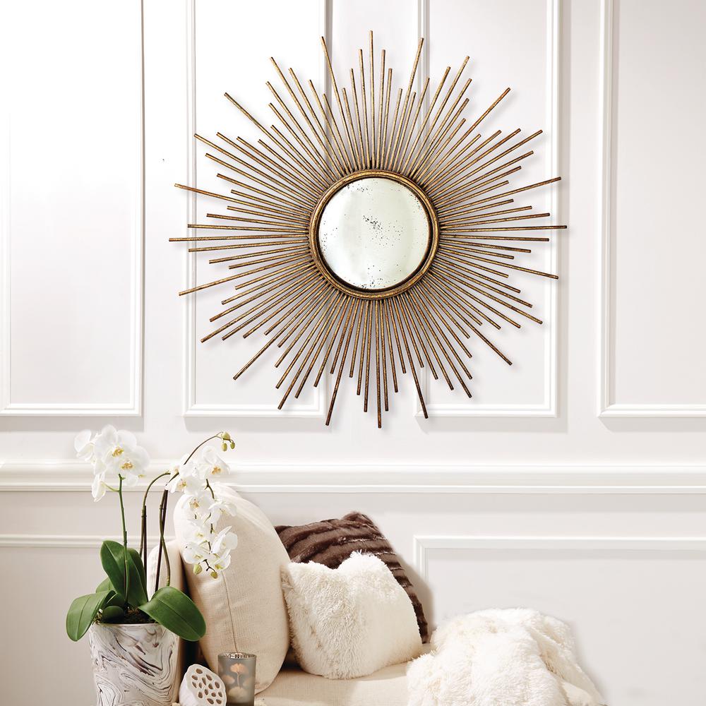 Two's Company 39-3/4 in. Dia Sunburst Antiqued Gold Wall Mirror-2137 ...