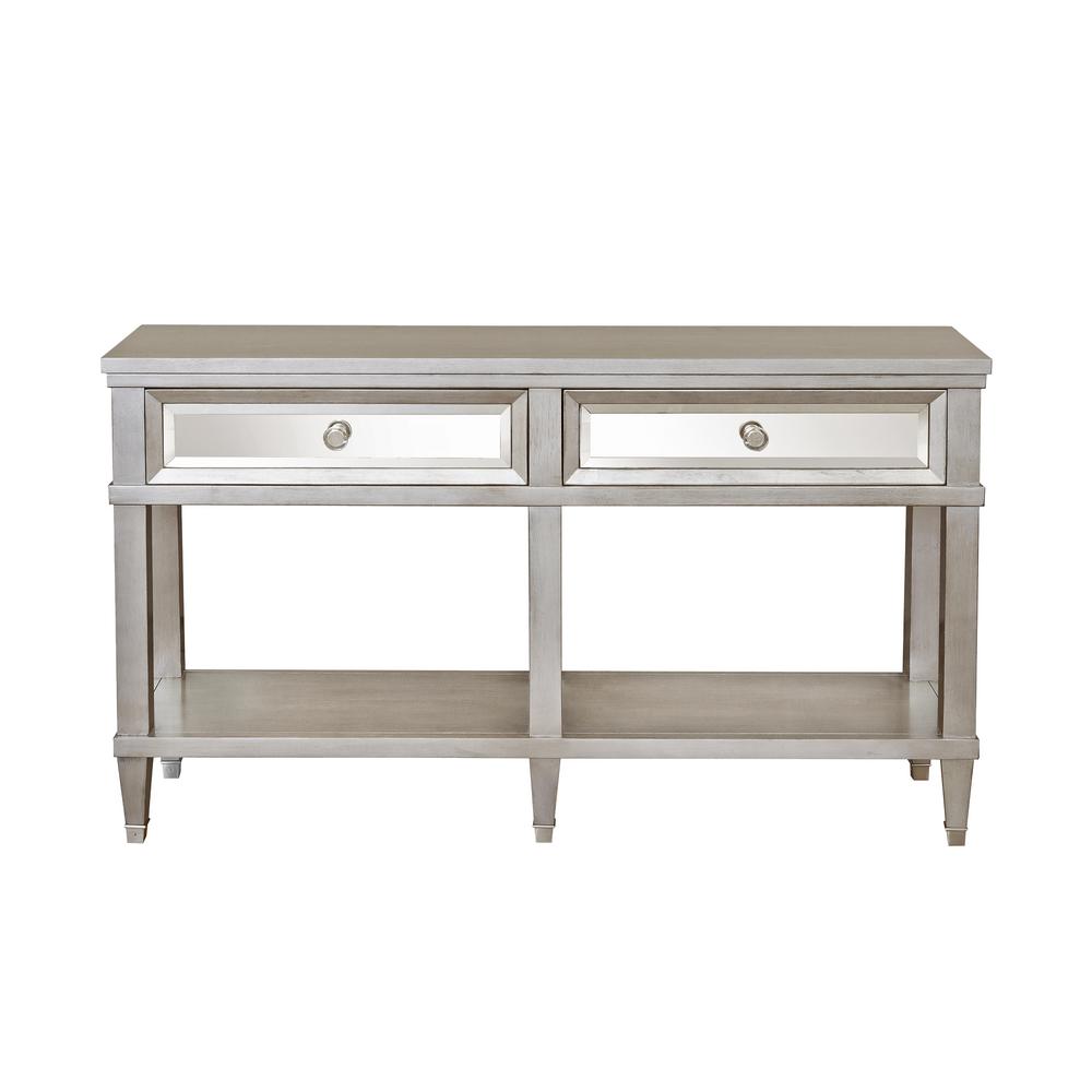 Homefare Tan 2 Drawer Mirrored Front Entryway Console Table Ds