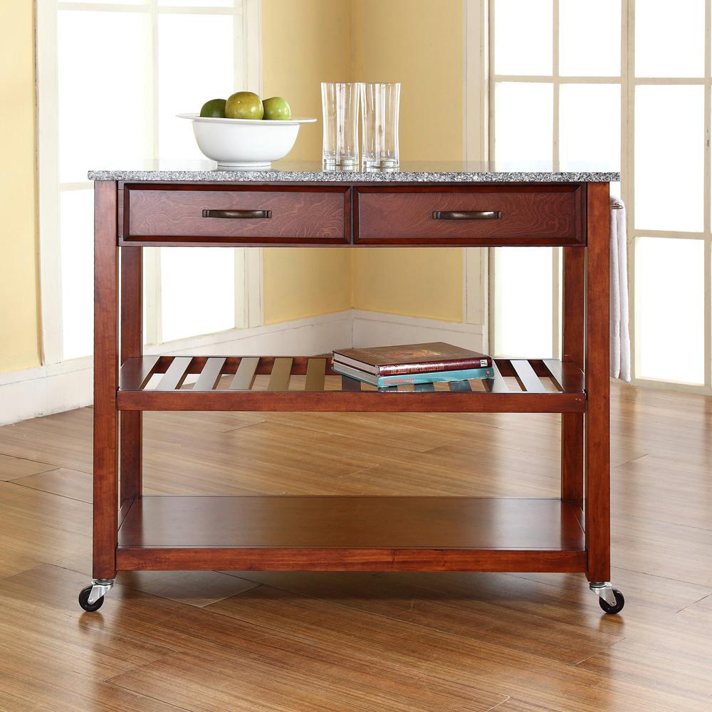 Crosley Cherry Kitchen Cart With Granite Top Kf30053ch The Home Depot Crosley Cherry Kitchen Cart With Granite Top