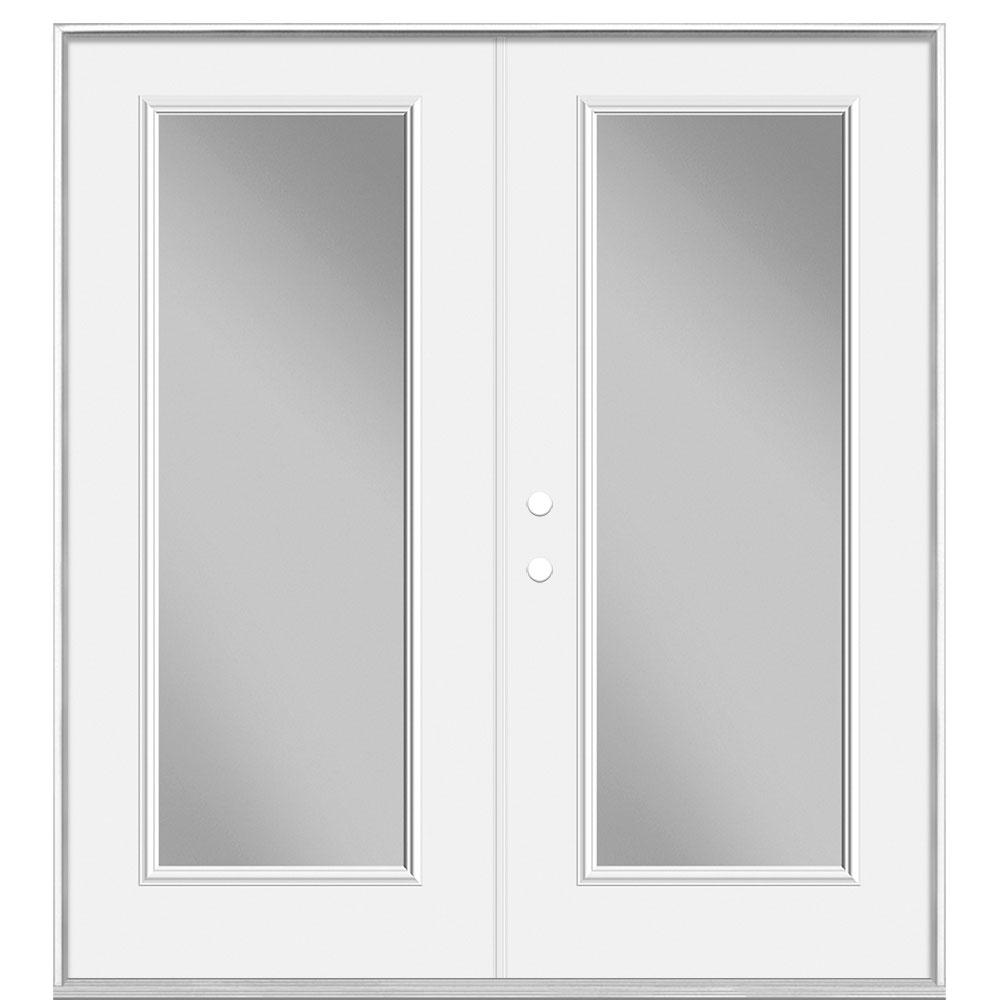 Masonite 72 In X 80 In Primed White Steel Prehung Right Hand Inswing Full Lite Clear Glass Patio Door Vinyl Frame No Brickmold