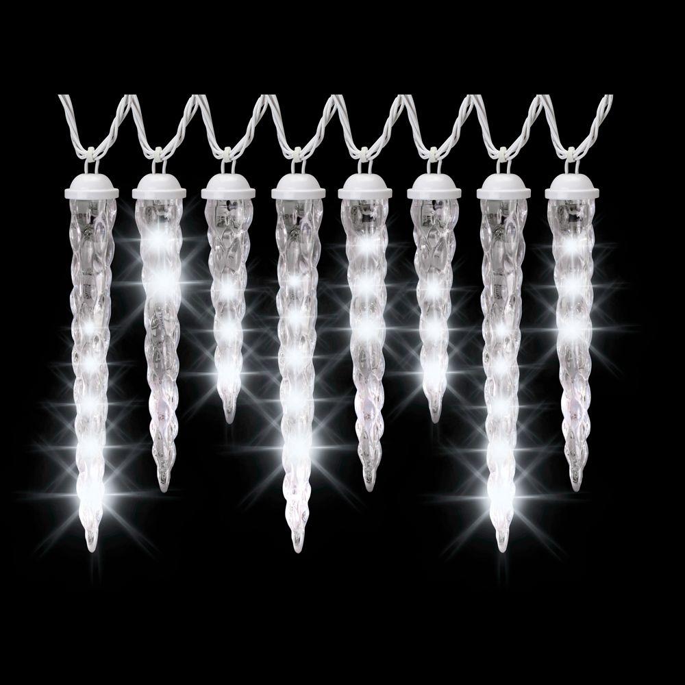 LightShow 8-Light White Shooting Star Varied Size Icicle Light Set ...