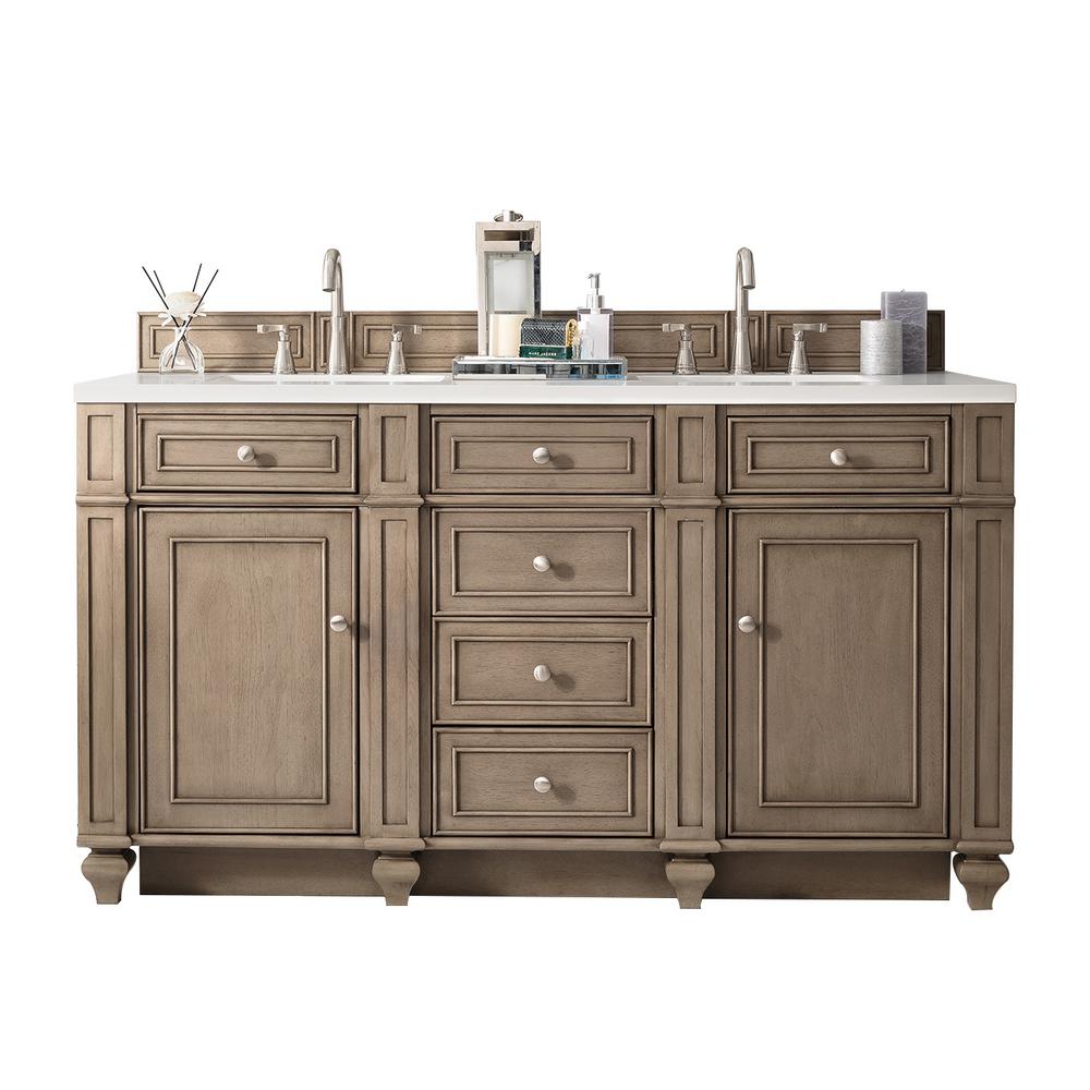 James Martin Signature Vanities Bristol 60 In W Double Vanity James Martin Signature Vanities Bristol 60 In W Double Vanity Whitewashed Walnut With Quartz