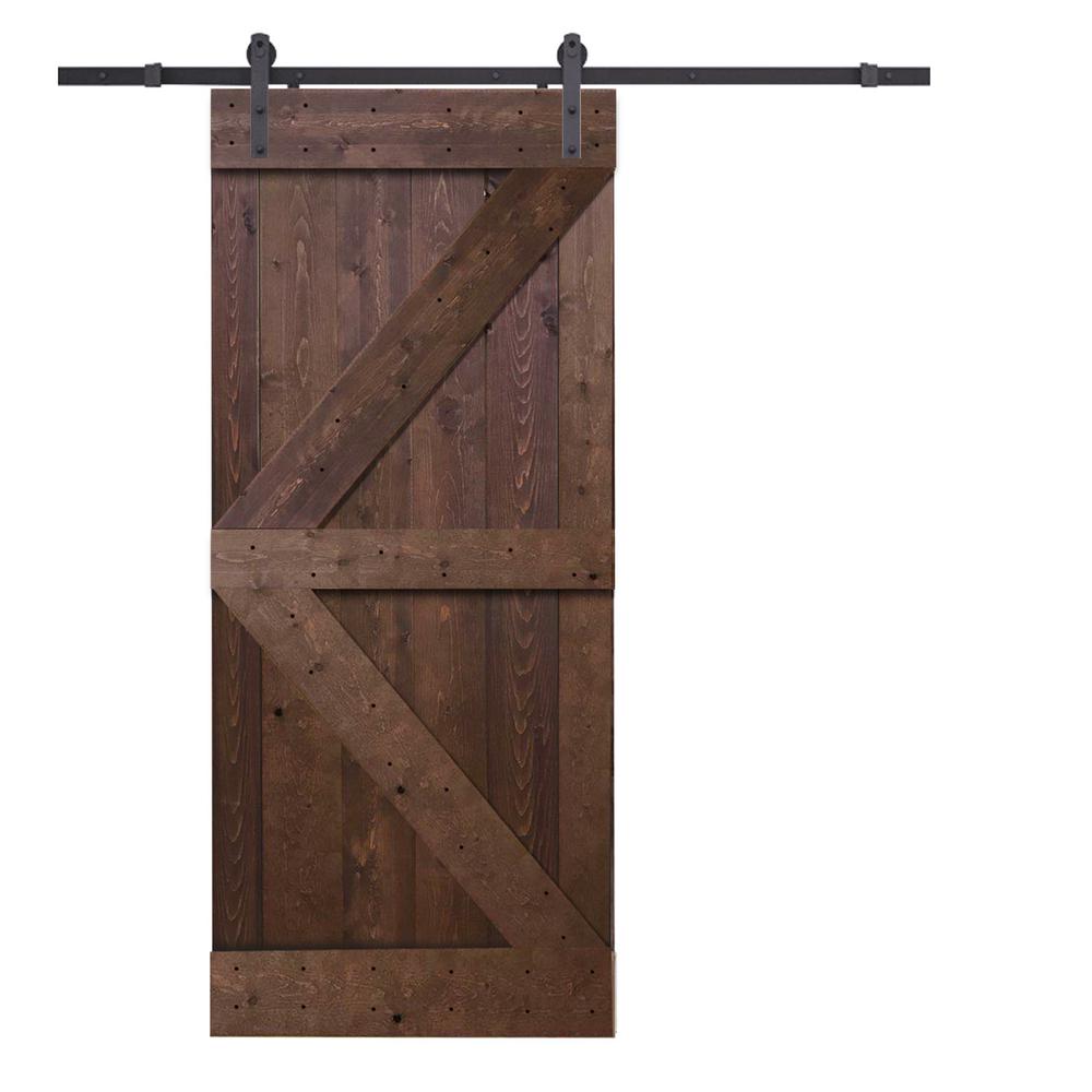 Calhome 36 In. X 84 In. K-style Knotty Pine Wood Sliding Barn Door With 