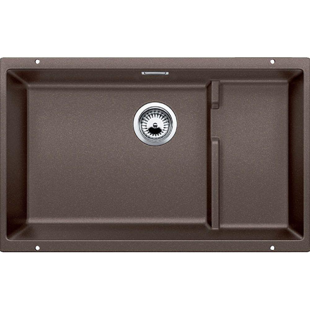 Blanco Precis Cascade Undermount Granite Composite 29 In Single Bowl Kitchen Sink With Mesh Colander In Cafe Brown