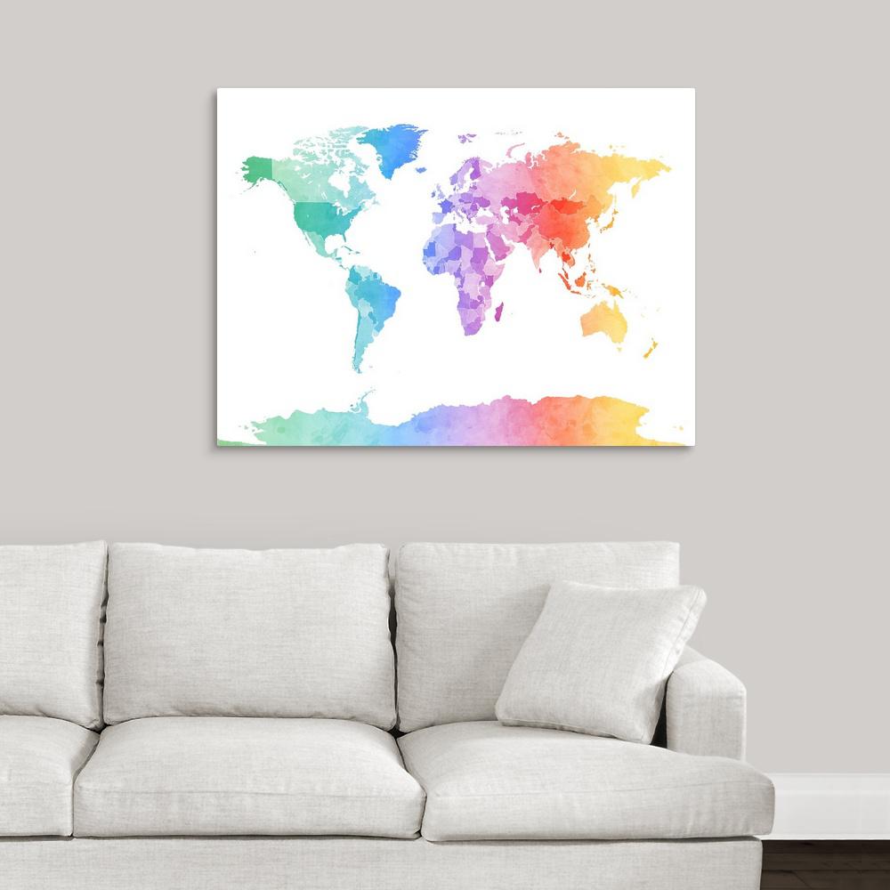 Greatbigcanvas Watercolor Map Of The World Map By Michael Tompsett Canvas Wall Art 2288842 24 40x30 The Home Depot