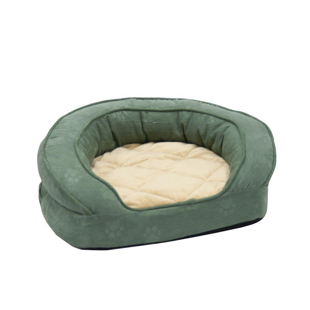 K&H Pet Products Deluxe Ortho Bolster Medium Green Paw Print Sleeper
