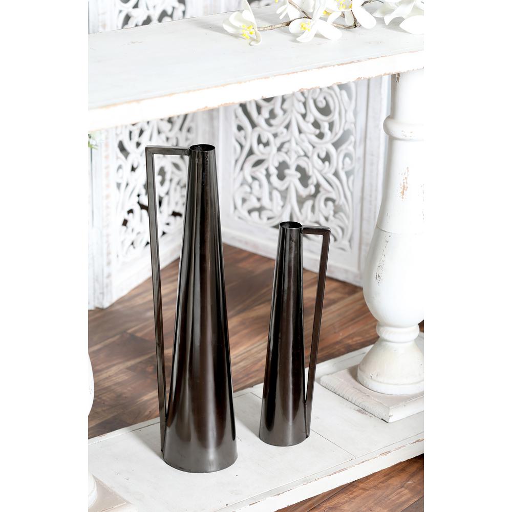 Litton Lane Black Iron Decorative Vase with Inverted L Handle (Set of 2