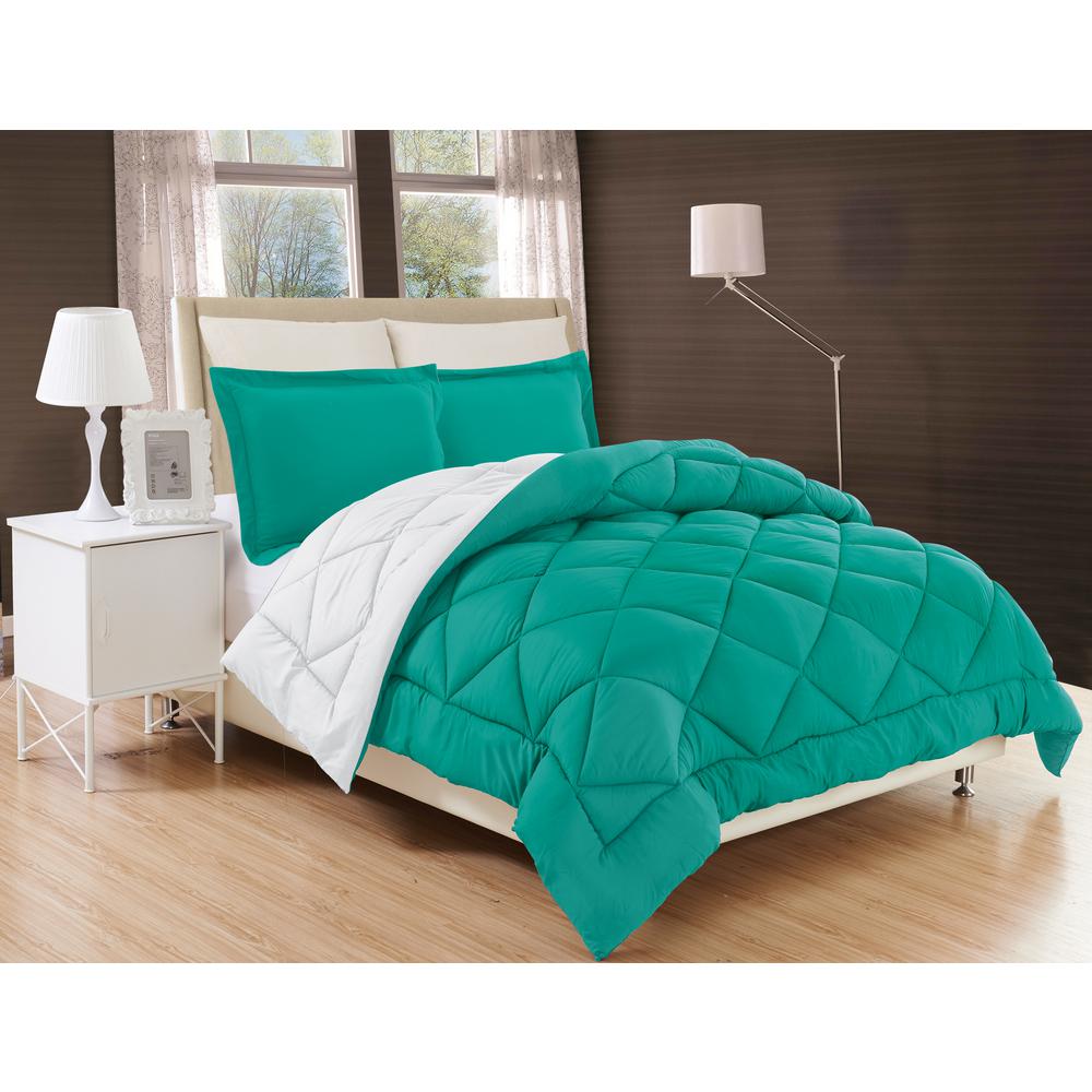 Elegant Comfort 3 Piece Turquoise White Full Queen Comforter Set
