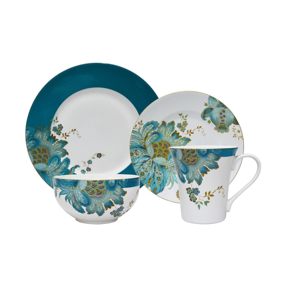 222 Fifth Eliza Teal Dinnerware Set (16Piece)1014TL803L1G97 The