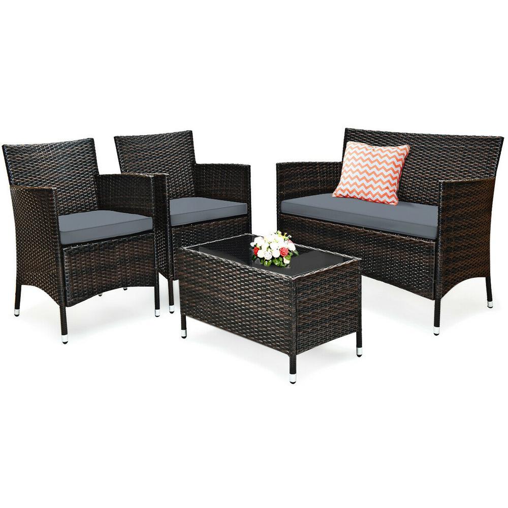 CASAINC 4Piece Wicker Patio Conversation Set with CushionGuard Red