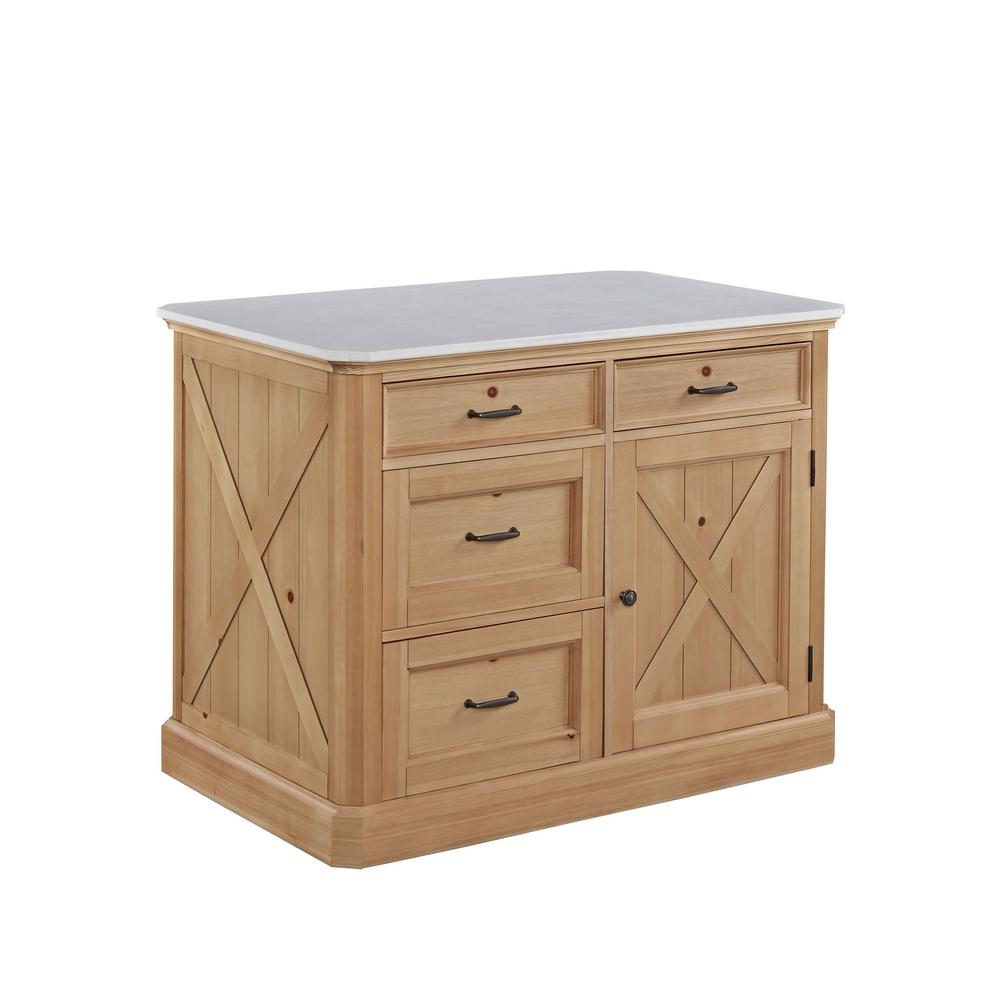 HOMESTYLES Country Lodge Pine Kitchen Island with Quartz Top