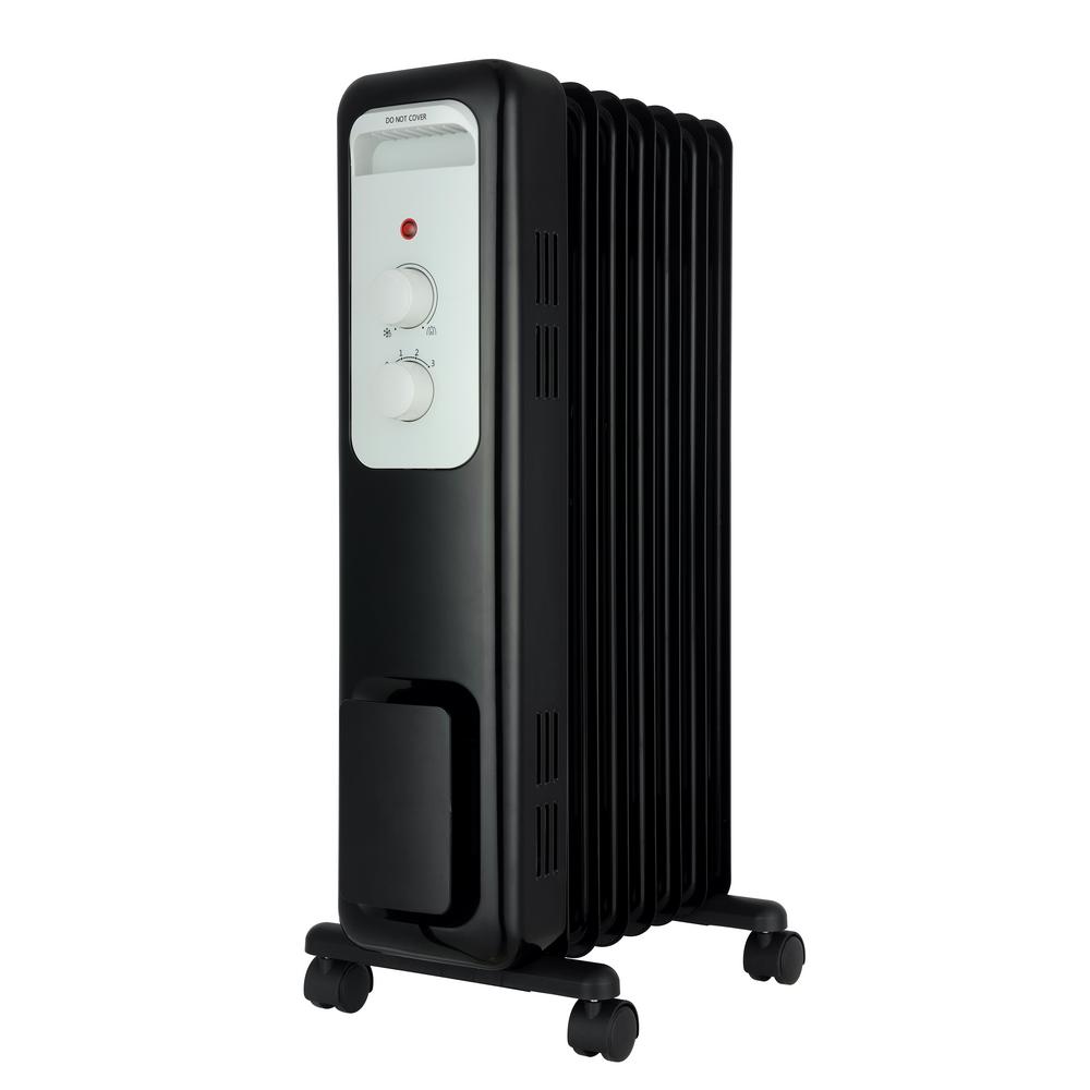 YOW 1,500-Watt Oil-Filled Radiant Electric Space Heater with Thermostat, Black