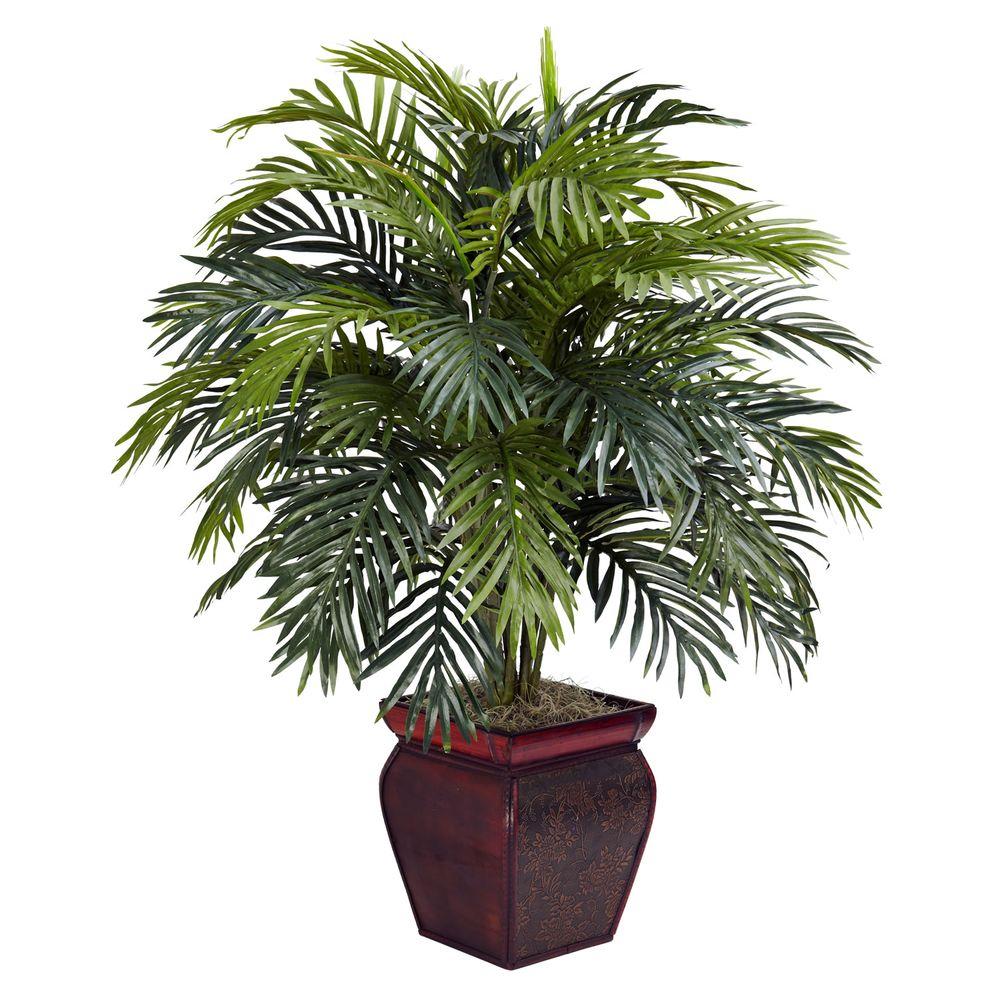 Artificial Foliage Topiaries Outdoor Decor The Home Depot 38 In H Green Areca With Decorative Planter Silk Plant
