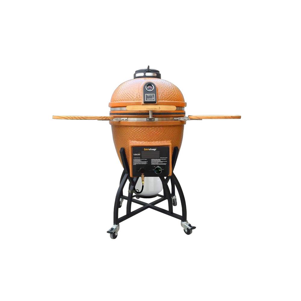 Vision Grills Kamado CharGas Dual Fuel Charcoal/Gas Grill in Orange with Grill CoverSO4C1D1H