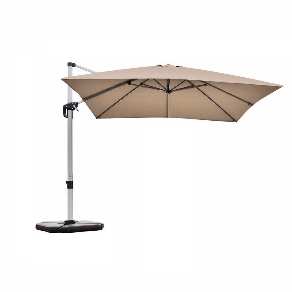 Casainc 10 Ft Aluminum Cantilever Solar 360 Degree Tilt Half Square Patio Umbrella In Tan Wfop70233tn The Home Depot