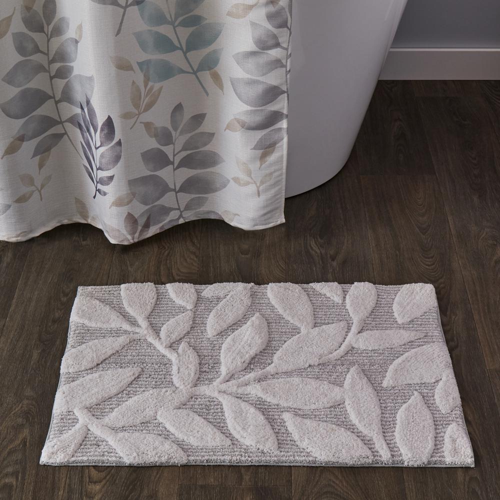 Skl Home Pencil Leaves White 30 In W X 20 In L 100 Cotton Bath Rug V1018000850007 The Home Depot