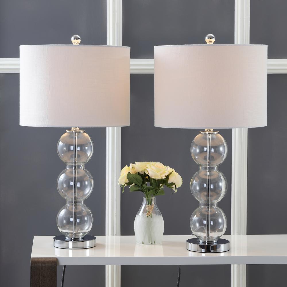Jonathan Y Bella 27 In Clear Chrome Glass Triple Sphere Table Lamp Set Of 2