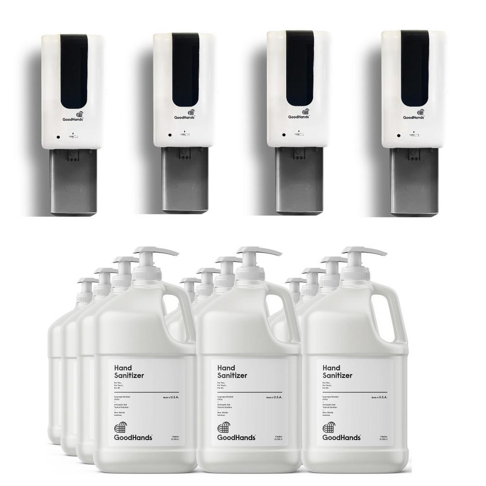 GoodHands 1 Gal. Gel Hand Sanitizer with Pump and 4 Automatic Wall Mount Dispensers (12Pack