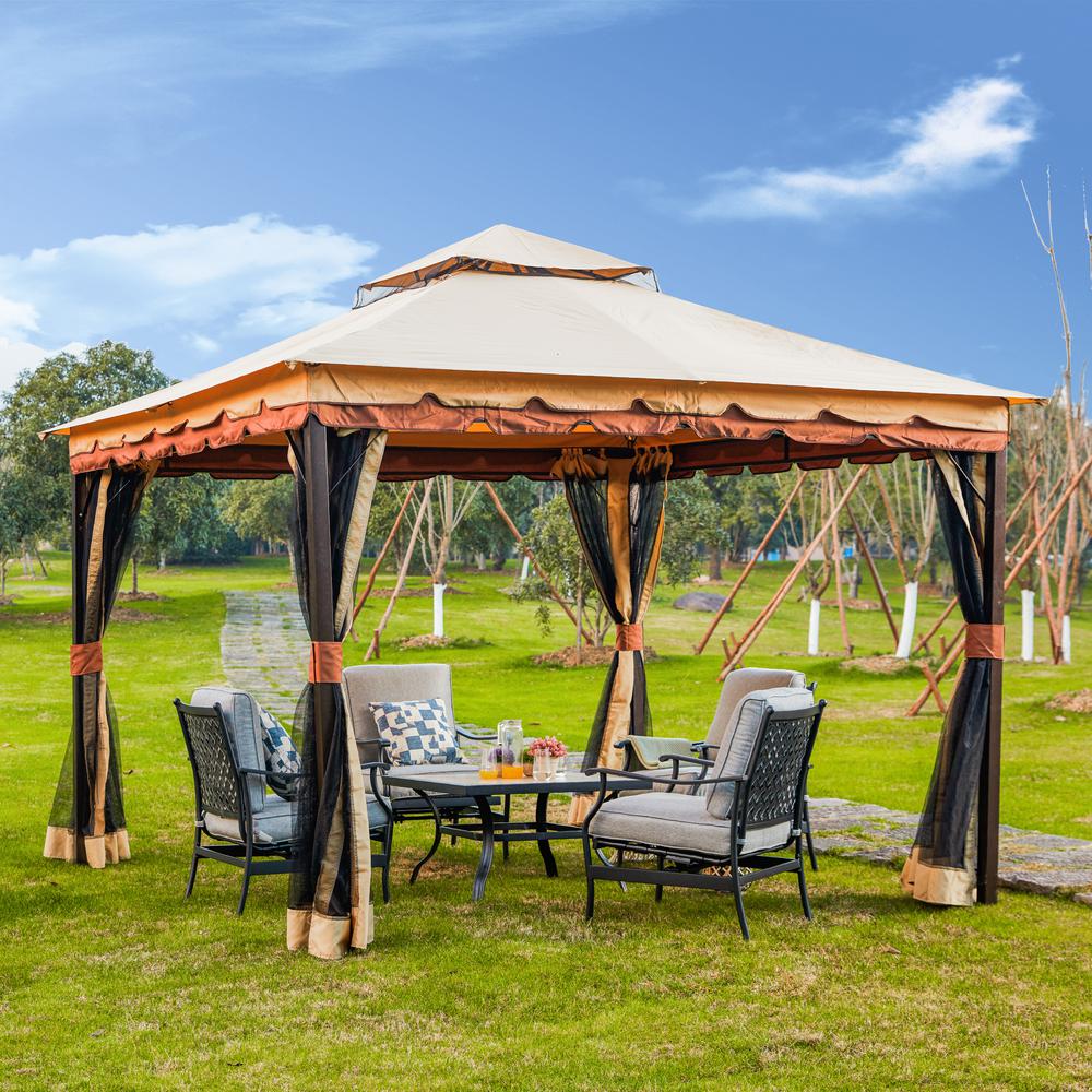 Patio Festival 9 8 Ft X 9 8 Ft Brown Canopy Gazebo Pf19921 The