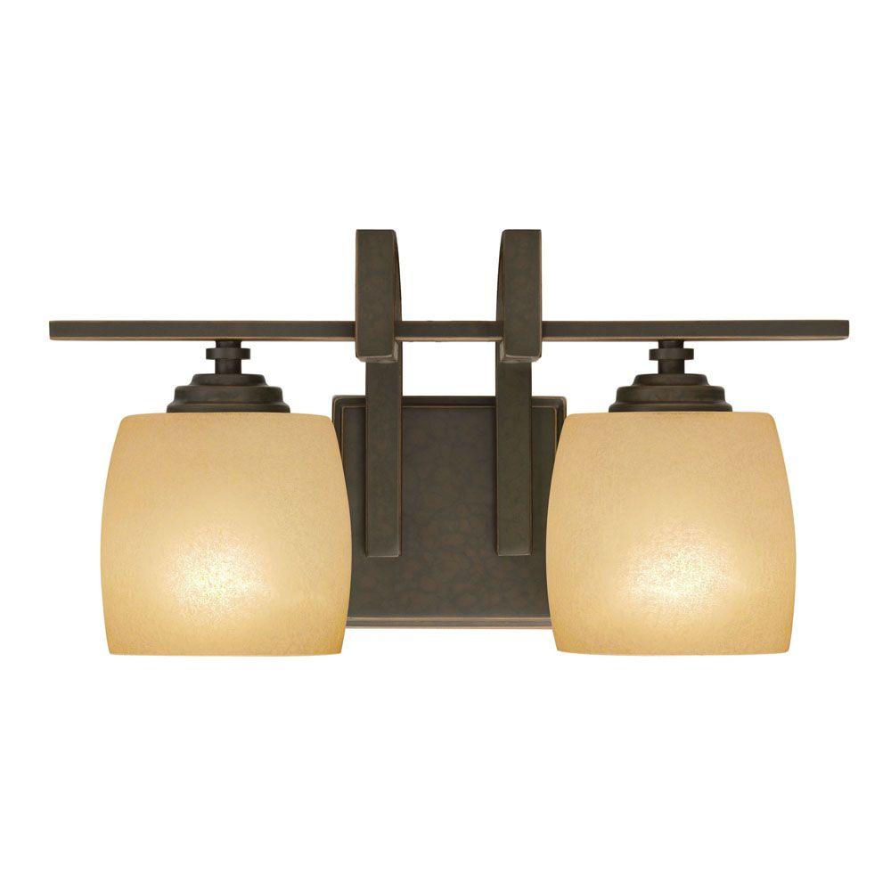 Hampton Bay 2 Light Bronze Vanity Light With Scavo Glass Shade 25106 The Home Depot