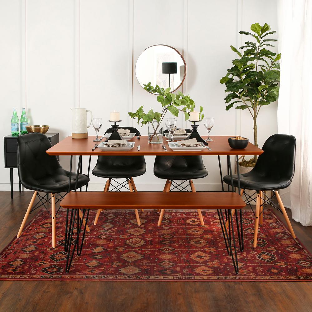 Contemporary Mid Century Modern Square Hairpin 6 Piece Dining Set W Eames Chairs Walnut Black Contemporary Mid Century Modern Square Hairpin 6 Piece Dining Set W Eames Chairs Walnut Black