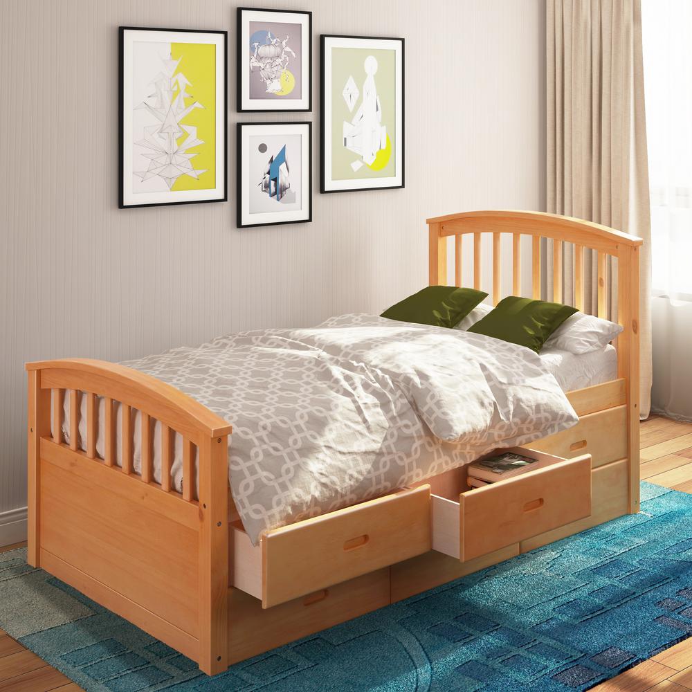 Harper Bright Designs Oak Twin Size Platform Bed With 6 Drawers