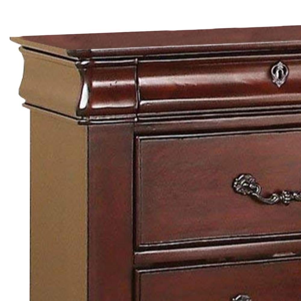 Benjara Wooden 3 Drawers Dark Cherry Brown Nightstand Bm185864 The Home Depot