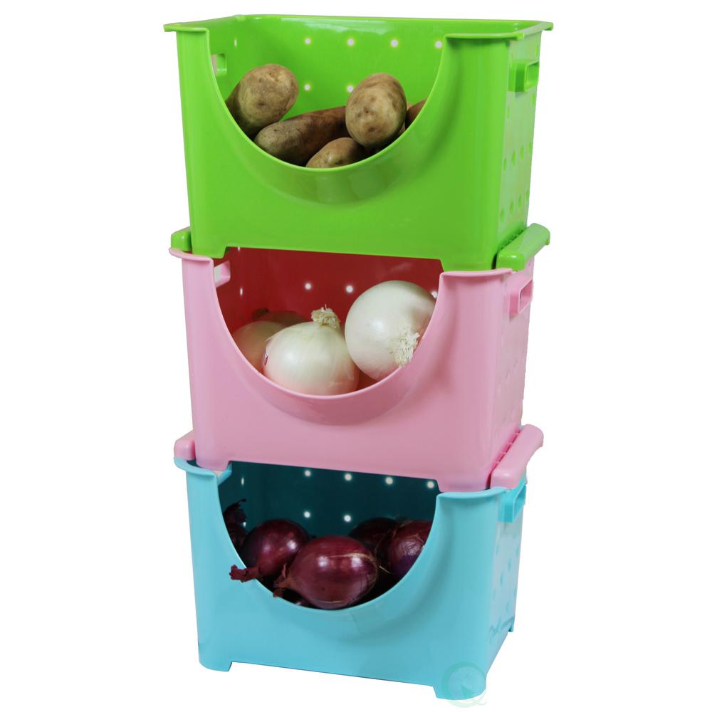 Basicwise Blue, Pink and Green Stackable Plastic Storage Containers Stacking Bins (Set of 3) was $53.3 now $35.65 (33.0% off)