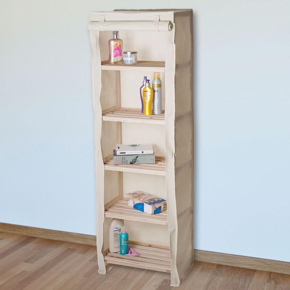 Lavish Home 5 Tier Wood Storage Shelving Rack With Removable Cover 5 Tier Wood Storage Shelving Rack