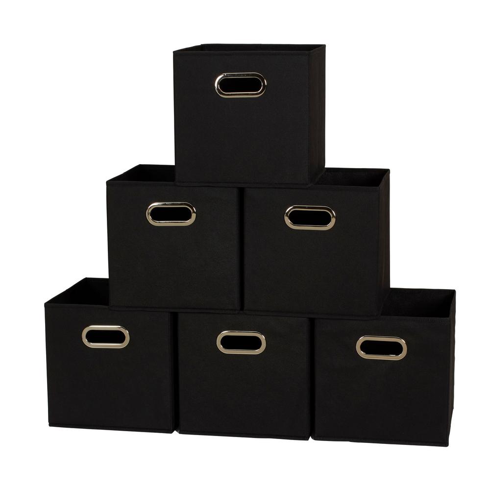 11 in. x 11 in. x 11 in. Black Fabric Collapsible Cube Storage Bins (6-Pieces Set)