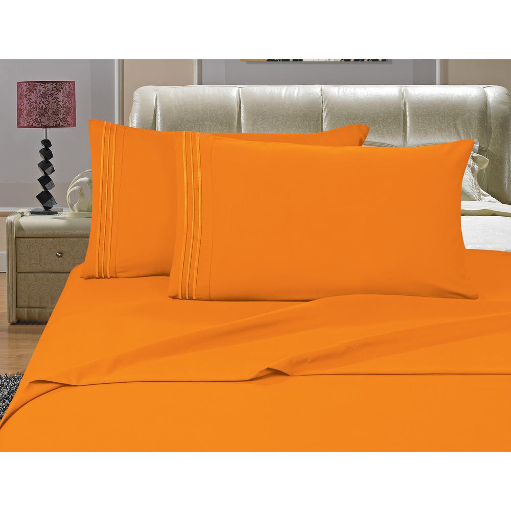 elegant comfort 1500 series 4 piece orange triple marrow embroidered orange full sheets