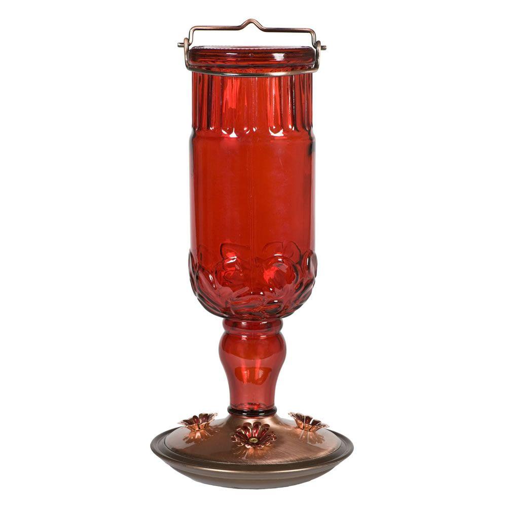 Perky Pet Red Antique Bottle Decorative Glass Hummingbird Feeder