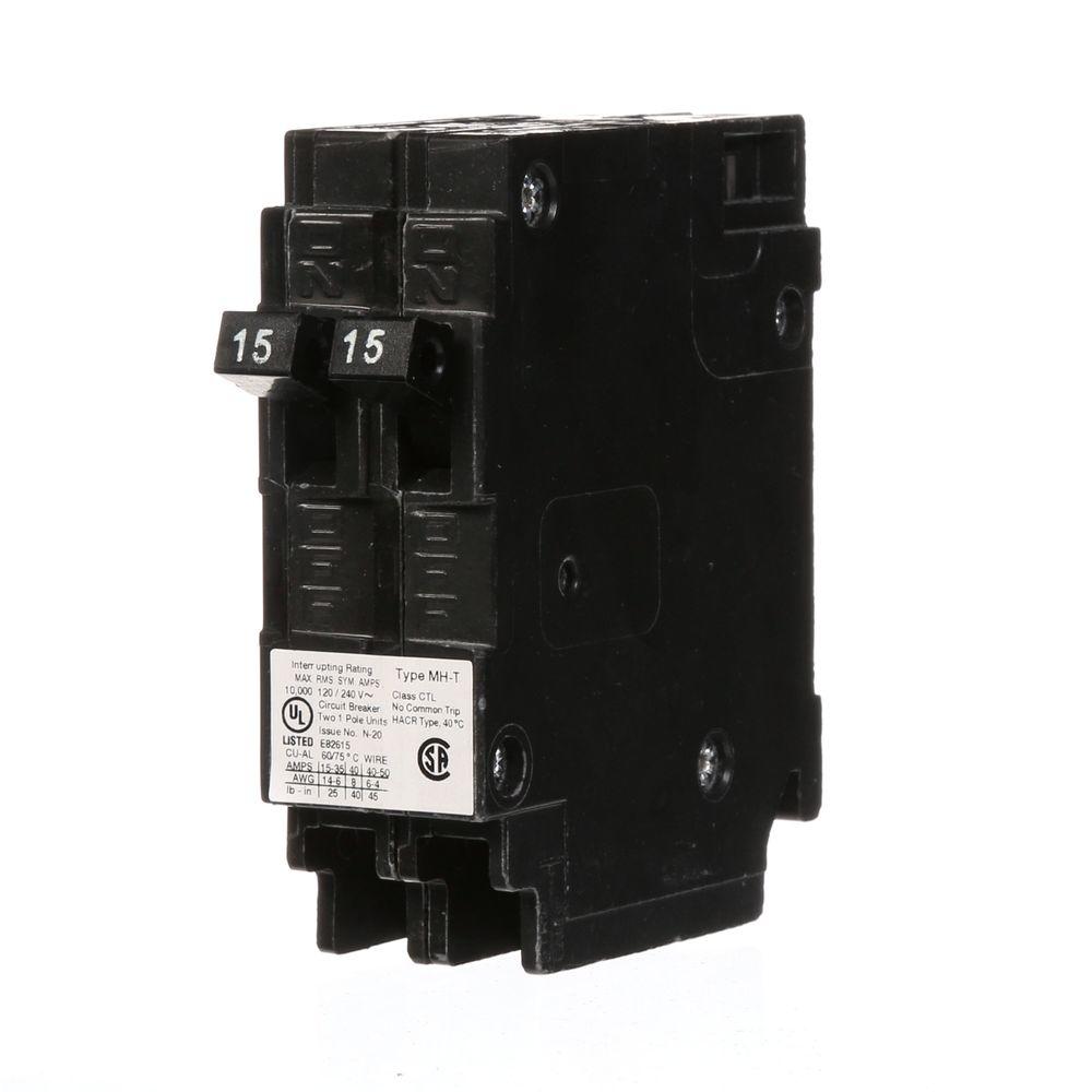 Murray 2 15 Amp Tandem Single Pole Type Mh T Circuit Breaker Mp1515u The Home Depot