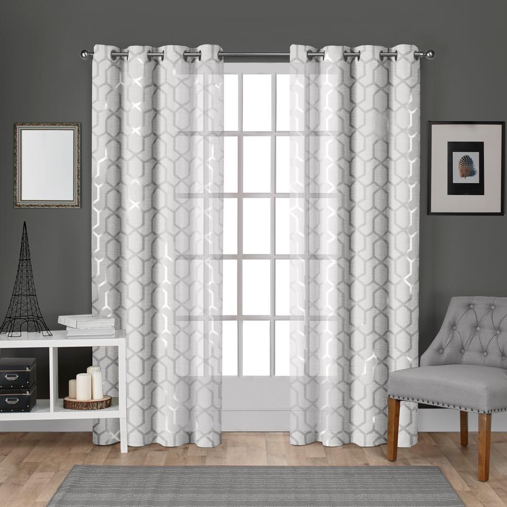 Panza 54 In W X 84 L Sheer Grommet Top Curtain Panel Winter Panza 54 In W X 84 L Sheer Grommet Top Curtain Panel Winter White Silver 2 Panels Eh8240 01 84g The Home Depot