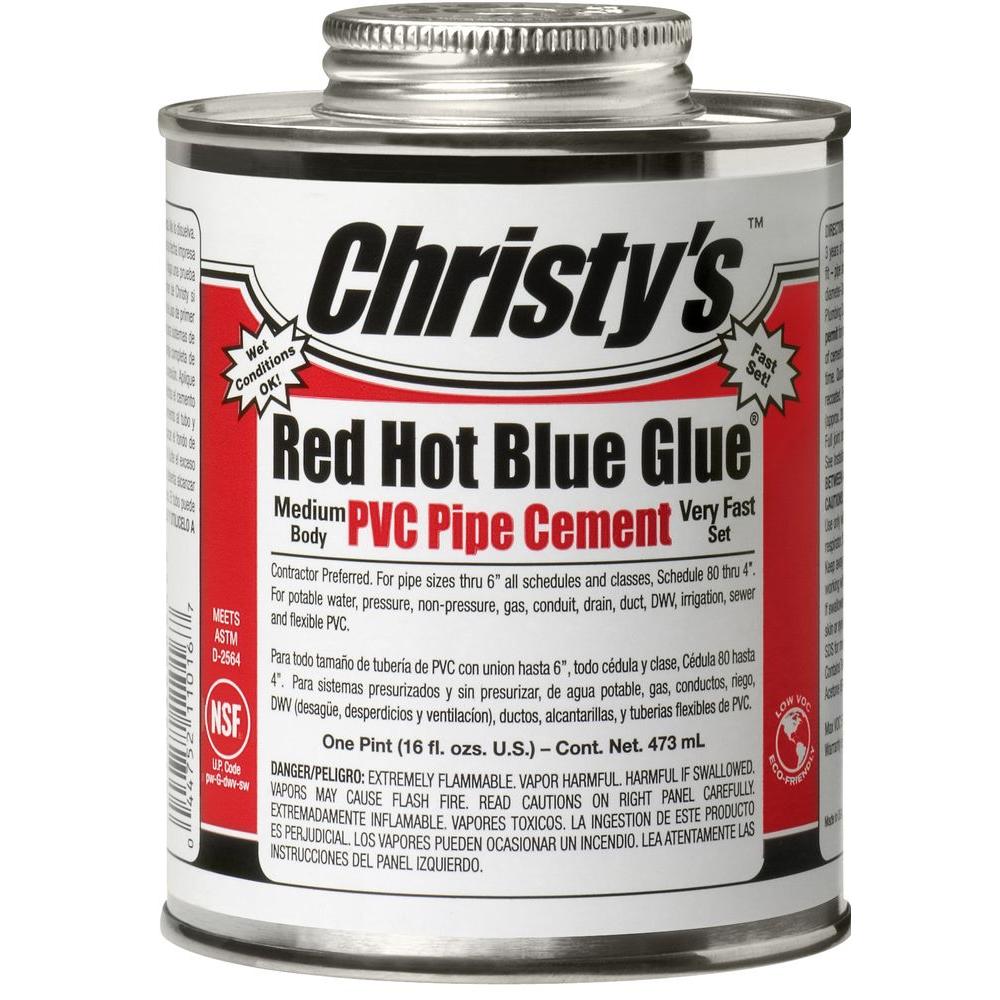 Red Hot Blue Glue PVC Pipe Cement. 