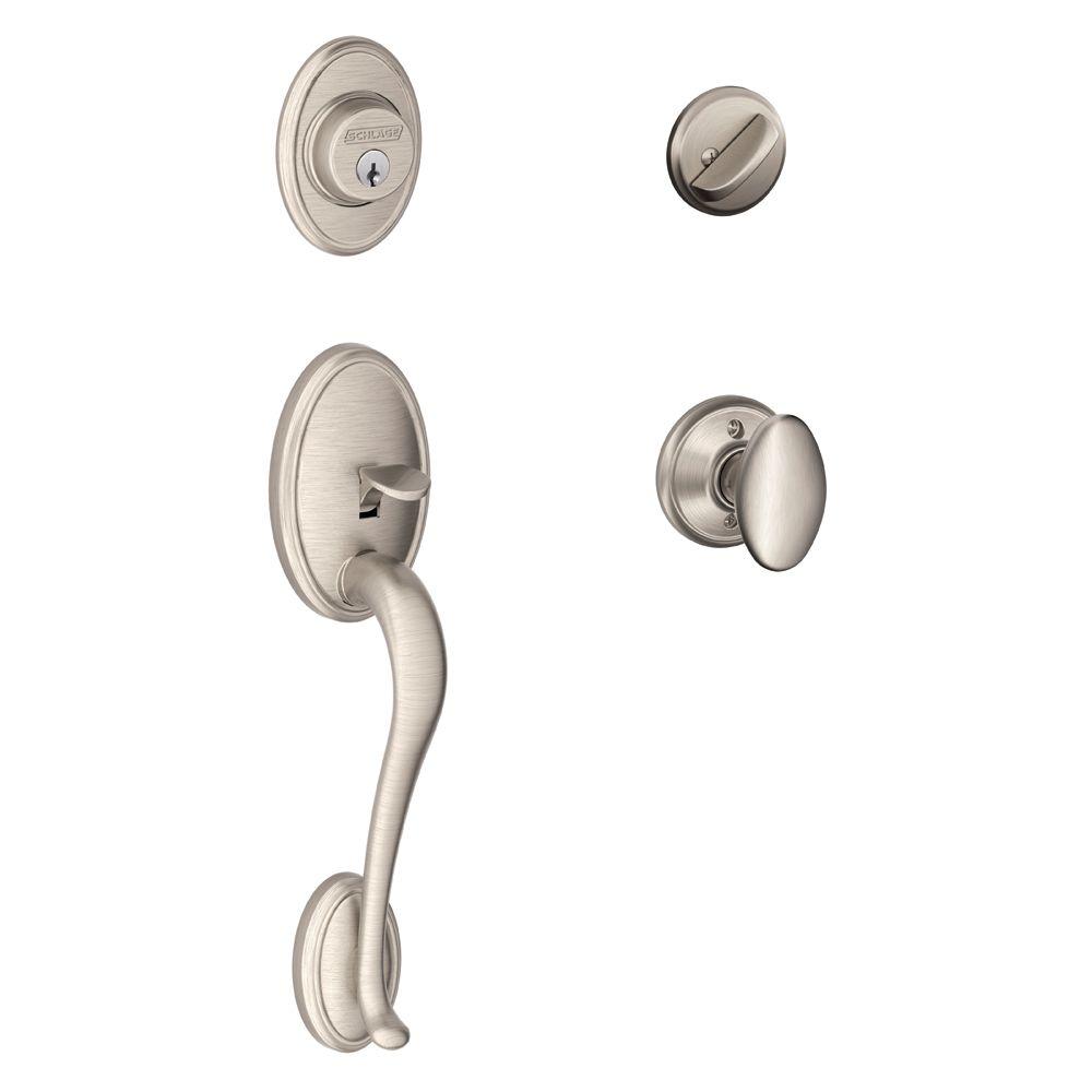 Schlage Wakefield Satin Nickel Single Cylinder Deadbolt With Siena Knob Door Handleset F60 V Wkf 1934