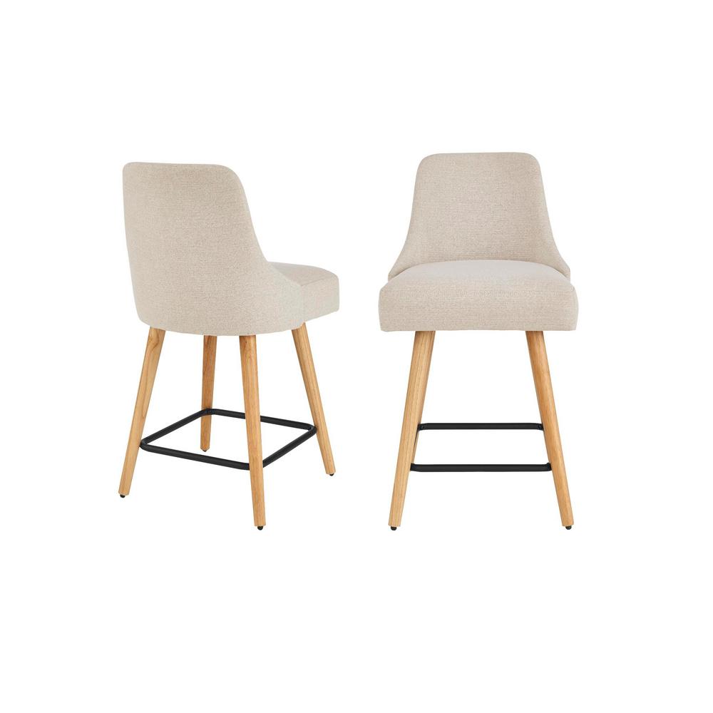 StyleWell Benfield Wood Upholstered Counter Stool with Back and Biscuit Beige Seat (Set of 2) (19.48 in. W x 36.02 in. H), Biscuit Beige/Natural was $259.0 now $155.4 (40.0% off)
